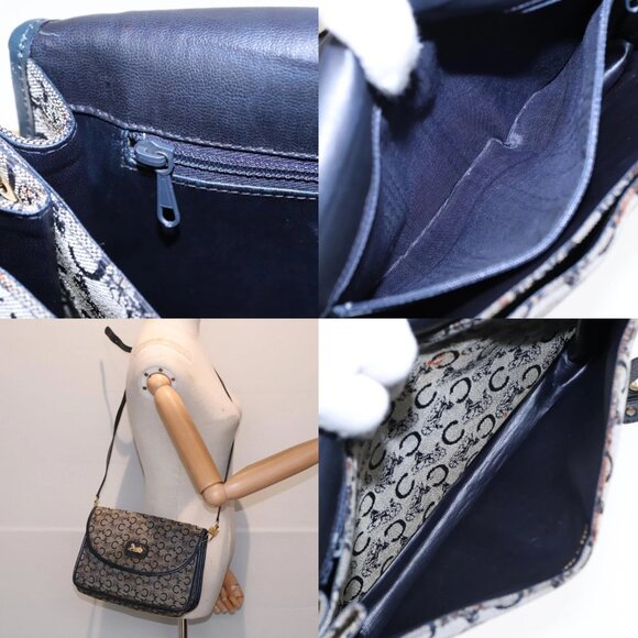 CELINE C Sulky Shoulder Bag Canvas Navy Gold Auth 92833 - Picture 14 of 14